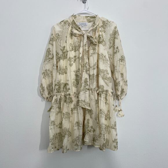 En Saison Dress Women XS Yellow European Landscape Print Shirt Drop Waist - Picture 1 of 9